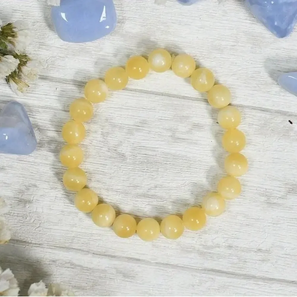 Radiant Honey Calcite Stone Crystal Stretch Bracelet Infused with Healing Energy - Picture 2 of 5